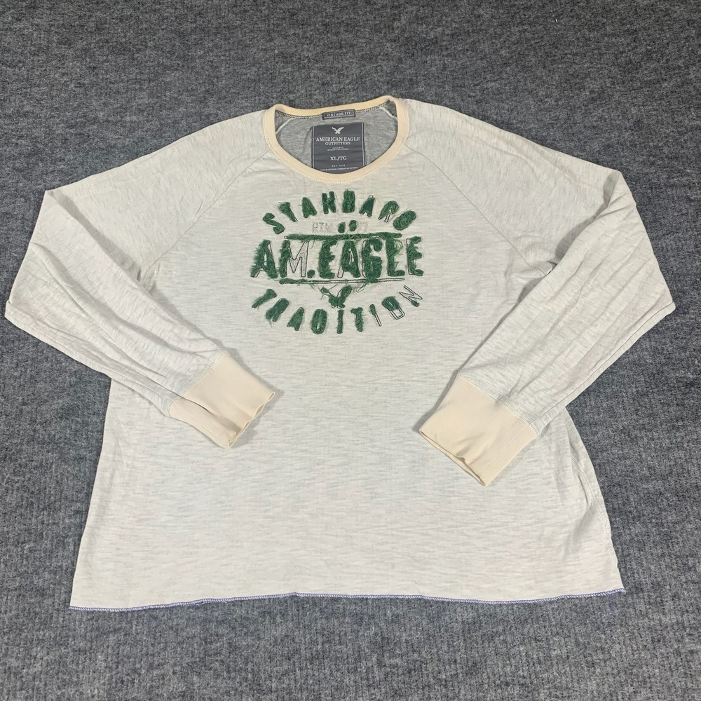 VTG American Eagle Shirt Mens XL Gray Thermal Embroidered  Distressed Y2K‎ Retro